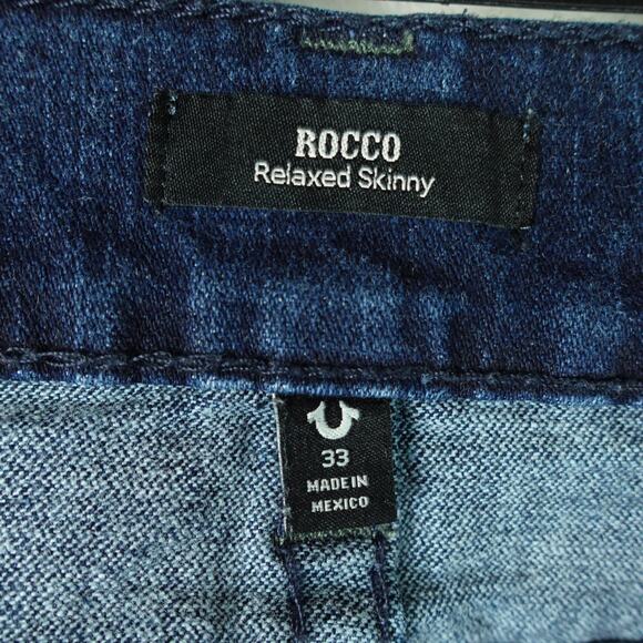 True Religion Jeans Womens SZ 33 Rocco Relaxed Skinny Fit Cuffed Hem Distressed - Picture 13 of 15
